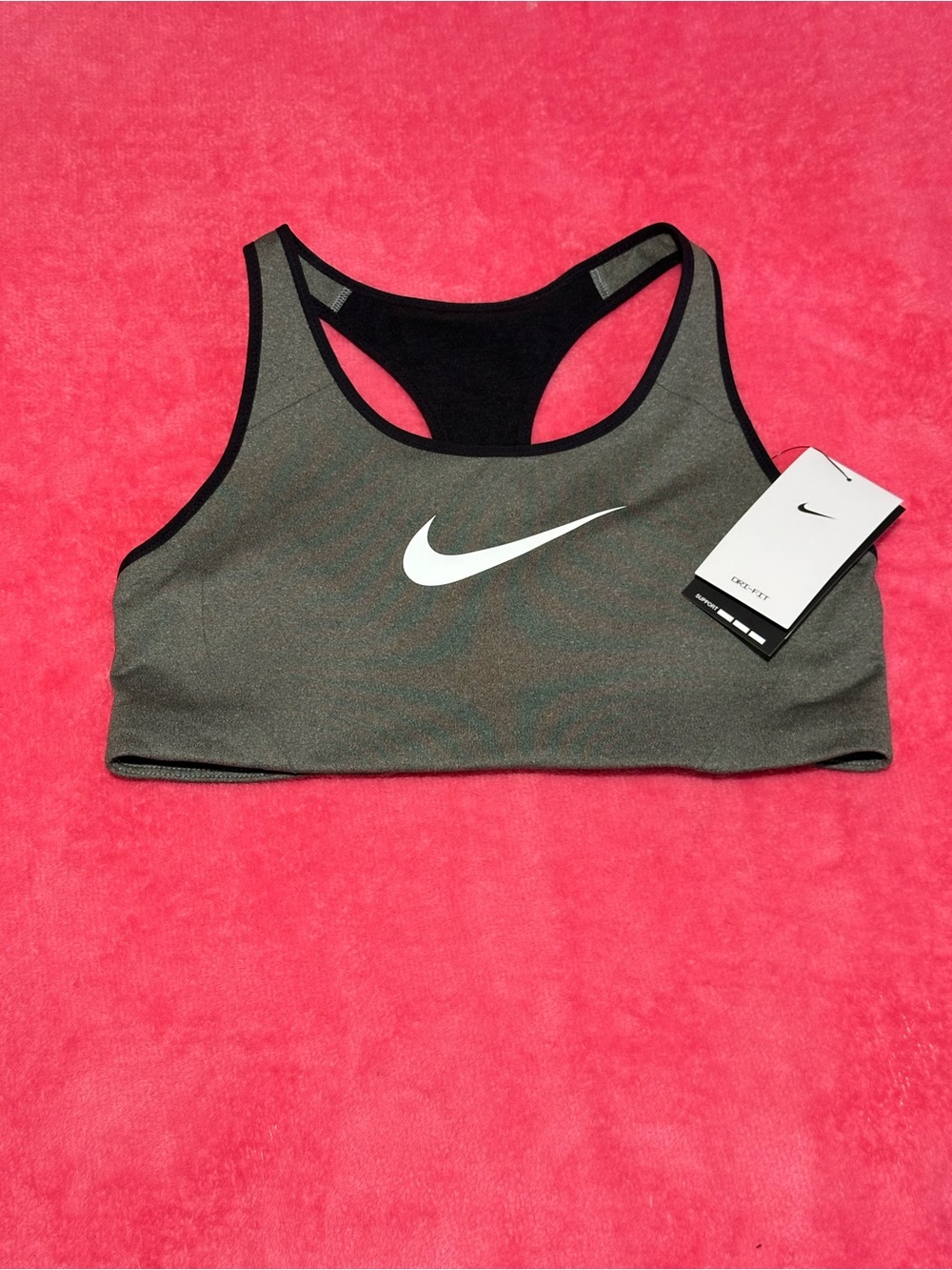 MSRP $42 NEW Nike Grey Racerback Sports Bra with White Swoosh - Picture 2 of 4